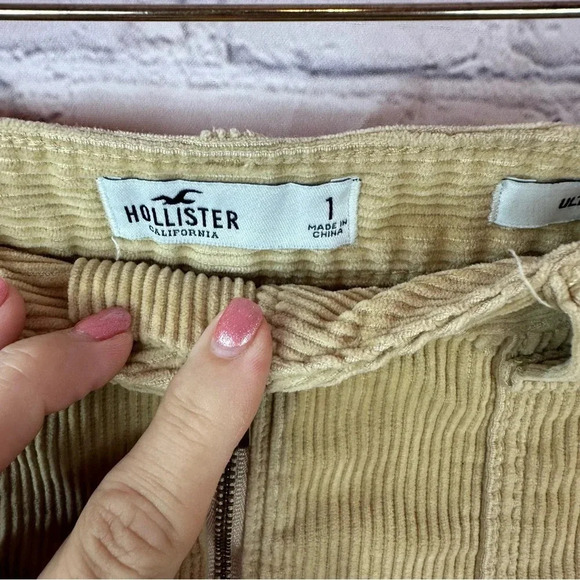 hollister tan corduroy mini skirt front zip sz 1 boho western - Picture 2 of 7